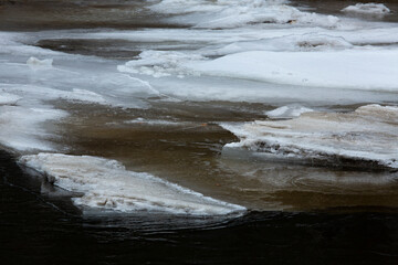 Ice blocks in the Sugar River in Newport, New Hampshire.
