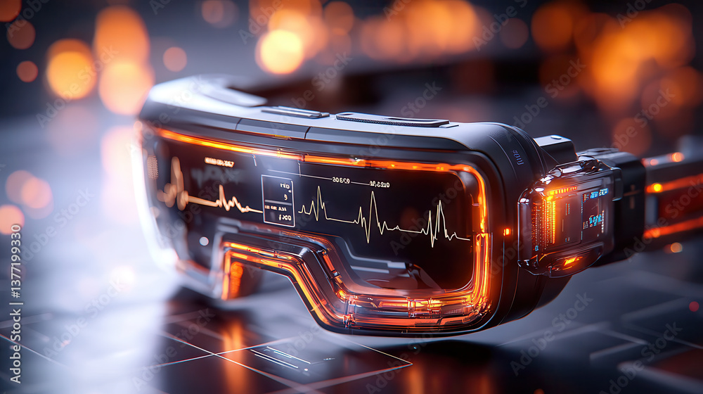 Leinwandbilder close up of futuristic wearable health monitoring goggles with digital display showing vital signs, 