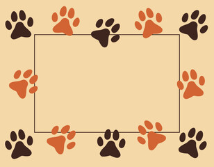 Pet Paws Frame. Cat and Dog Imprints Background. National Pets Day Template. 