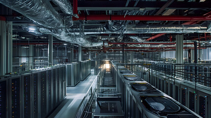 Exploring server operations in a high-tech data center digital environment photostock image