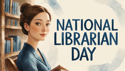 Fototapeta premium National Librarian Day, watercolor card