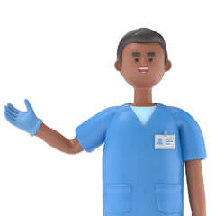 3D illustration of Male Doctor King pointing finger at screen, Transparent Background Mockup.Supports PNG files with transparent backgrounds.