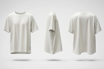 Classic white t-shirt mockup displayed in three views for e-commerce
