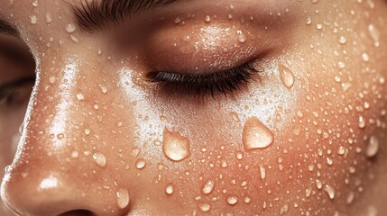 Fototapeta premium Close-Up of Water Droplets on Radiant Woman's Skin