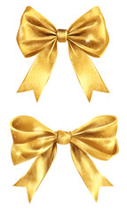 Golden ribbon bows for gift wrapping and festive decorations solated png 