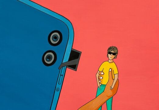 Smartphone taking selfie by man