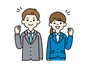 やる気あふれる、若い男女の会社員のベクターイラスト素材＿＿線の編集可能＿カラー