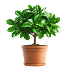 Fototapeta premium Lush Green Potted Plant with Glossy Leaves Set Against a Clean White Background in 3D Style