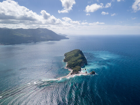 Sveti Nikola Island in Montenegro, drone shot