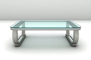 Modern glass coffee table with metal frame for living room or office space, interior design