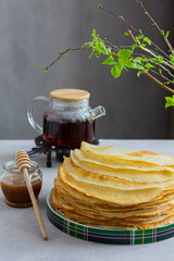 Hot pancakes are prepared for breakfast