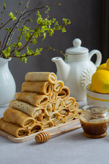 Hot pancakes are prepared for breakfast