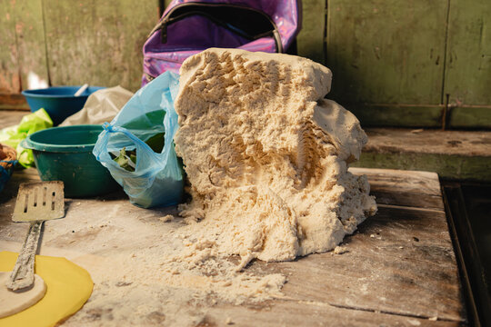 Corn dough on rustic table