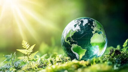 A serene and contemplative scene for World Environment Day with green landscapes, eco-friendly symbols, and messages of environmental conservation against a natural and supportive background