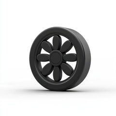 Obraz premium Unique 3D Black Flower-Shaped Wheel Design on White Background for Creative Projects