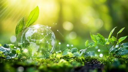 A serene and contemplative scene for World Environment Day with green landscapes, eco-friendly symbols, and messages of environmental conservation against a natural and supportive background