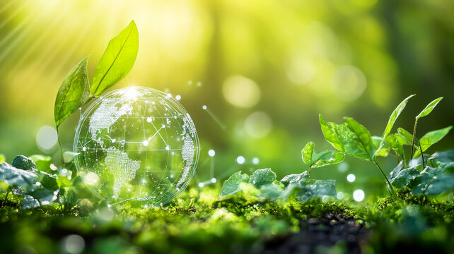 A serene and contemplative scene for World Environment Day with green landscapes, eco-friendly symbols, and messages of environmental conservation against a natural and supportive background