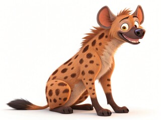 Adorable Cartoon Hyena Spotted Fur Sitting Pose 3D Render Wildlife Illustration Fun Animal Character