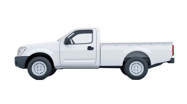 White Pickup Truck with Open Bed on Isolated Background