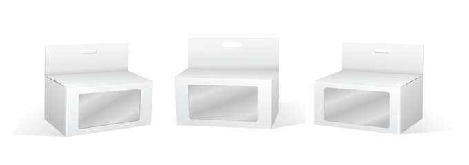 Set of Super Realistic White Box Mockup illustration Design isolated.