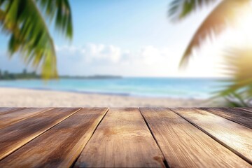 Wooden deck overlooking a tropical beach.  Sunrise view