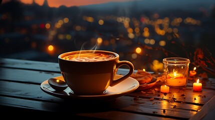 Evening Coffee with City Lights