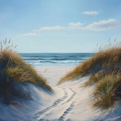 Expansive coastal dunes leading to an endless sea