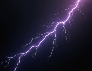 Realistic vibrant lightning bolt isolated on black background. Thunderstorm effect, bright glowing, magic purple thunderstorm. Perfect for design, creative projects, weather news. Electric energy,