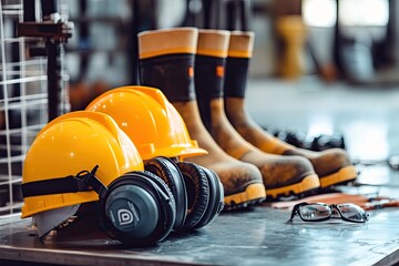Safety gear, hard hats, and boots