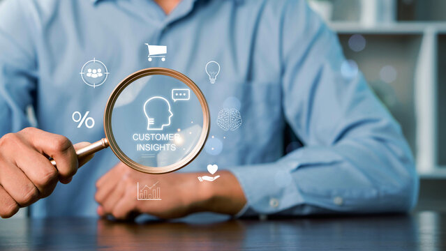 Customer insight marketing concept. Deep understanding of customers, behaviors and needs. Using customer insight to build strong customer relationship and increase loyalty. 