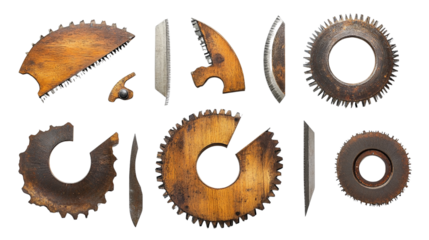 Set of saw blades, different shapes and sizes, Transparent background, PNG file
