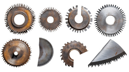 Set of saw blades, different shapes and sizes, Transparent background, PNG file