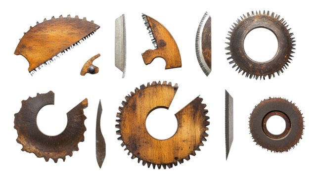 Set of saw blades, different shapes and sizes, Transparent background, PNG file