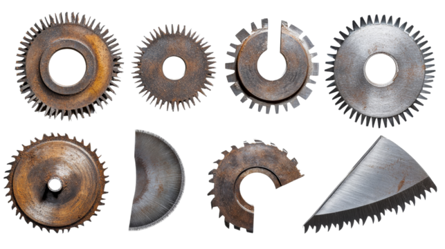Set of saw blades, different shapes and sizes, Transparent background, PNG file
