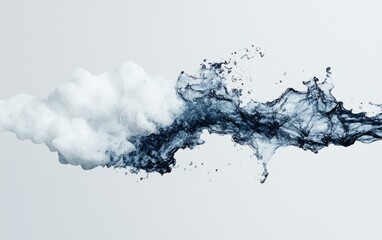 Abstract image of a white cloud-like form merging with a dark blue liquid-like form against a light gray background. The forms are pixelated or textured, suggesting a digital creation. The contrast