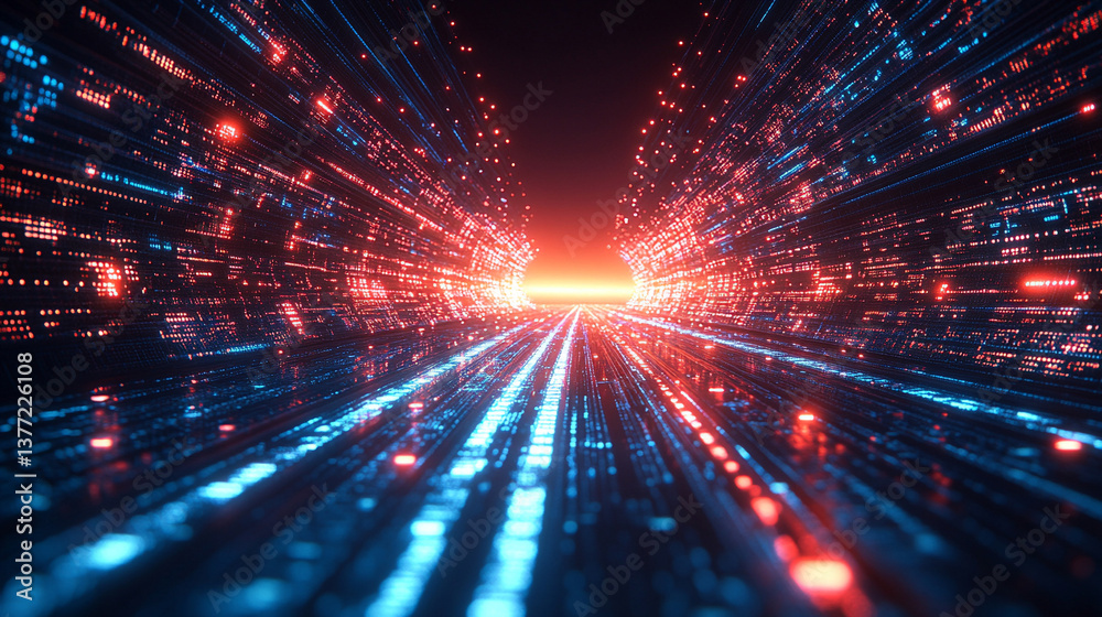 Poster a technology background featuring two parallel paths in a red and blue color scheme, symbolizing the