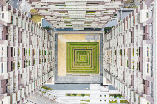 City Housing Complex Spiral Garden Aerial Symmetry