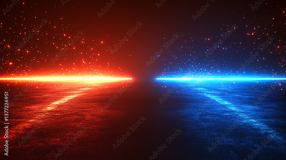 Poster a technology background featuring two parallel paths in a red and blue color scheme, symbolizing the