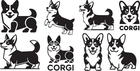 corgi dog logo  illustration and the color are black and white