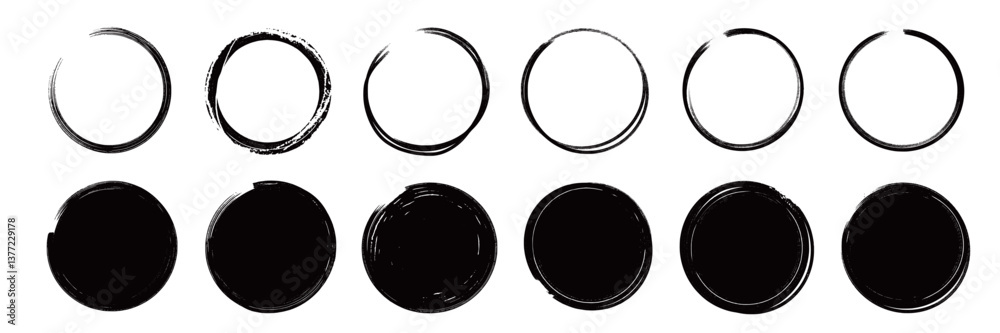 Poster brush stroke texture circle hand drawn element set. hand drawn brush stroke calligraphy rough line f