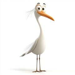 Obraz premium Cartoon Stork Character with Animated Features on a White Background in 3D Illustration Style