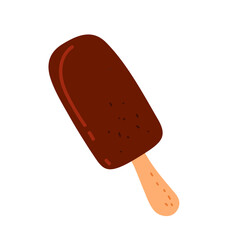 Chocolate covered ice cream pop with wooden stick on a plain background