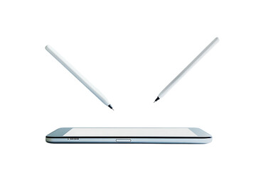 Floating Stylus Pens Above Modern Smartphone Mockup