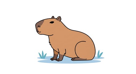Fototapeta premium Side View Capybara Illustration with Natural Habitat Elements