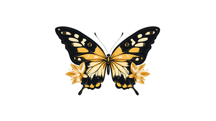 Fototapeta premium Elegant Golden Butterfly with Flowers on on white background