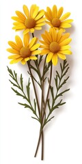 Naklejka premium A Vibrant Arrangement of Yellow Daisies on a Bright White Background in 3D Style