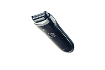 Sleek Black Electric Razor, Floating Head, Modern Design, Isolated