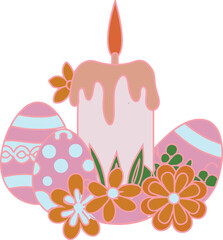 Pastel Easter Illustration – Candle, Eggs, and Floral Decor