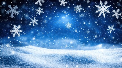 Naklejka premium Snowy winter night scene, snowfall background