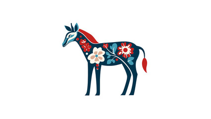Obraz premium Ornate Floral Okapi Illustration Dark Blue, Red, and White Design